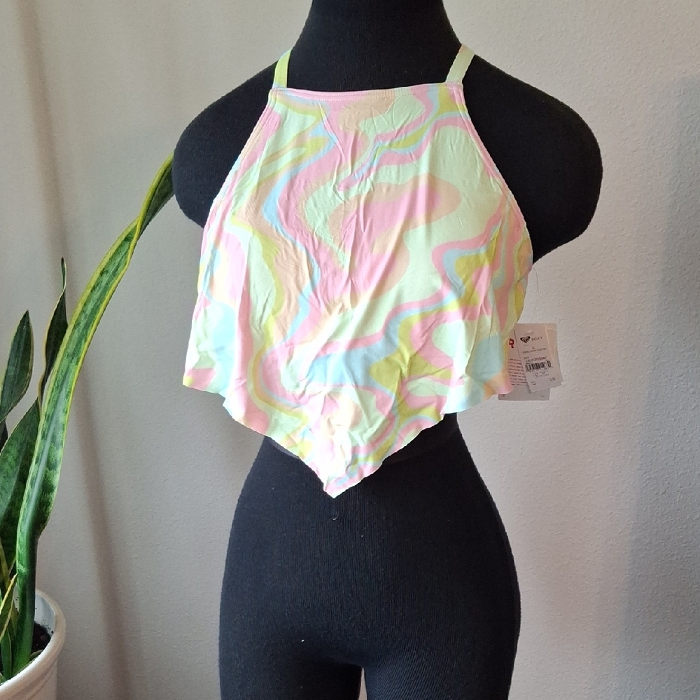 Roxy Pink and Yellow Bikini Top Cropped Style Size XL - Picture 2 of 10